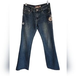 JD jeans Y2K flared, embroidered,with the rhinestones,stretch, blue washed 28